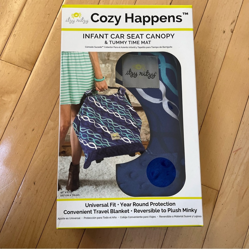 UNISEX itzy ritzy Cozy Happens Muslin Infant Car Seat Canopy NEW Blue Swirls